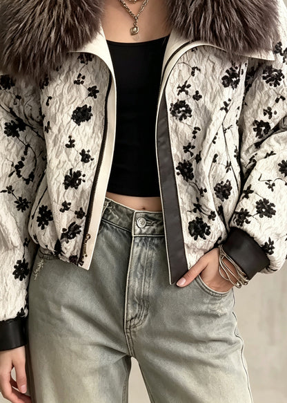 Fine Sequins Faux Fur Duck Down Puffers Jackets Winter
