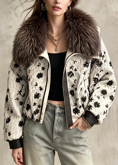 Fine Sequins Faux Fur Duck Down Puffers Jackets Winter