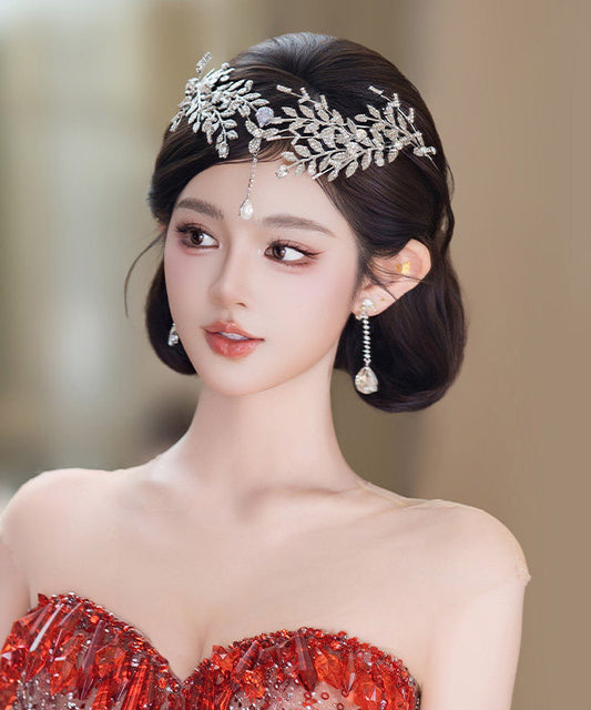 Fine Silk Alloy Zircon Leaf A Pair HairPiece And Drop Earrings Two-Piece Set