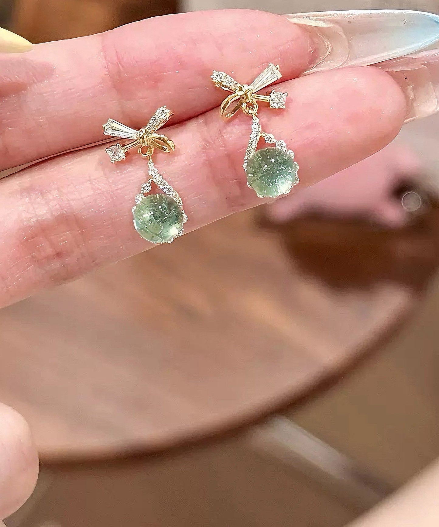 Fine Silk Copper Alloy Zircon Bow Drop Earrings