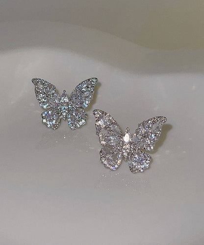 Fine Silk Copper Alloy Zircon Butterfly Stud Earrings