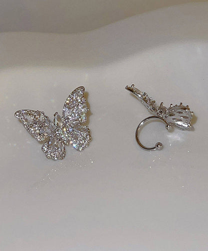 Fine Silk Copper Alloy Zircon Butterfly Stud Earrings