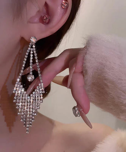 Fine Silk Copper Overgild Zircon Tassel Drop Earrings