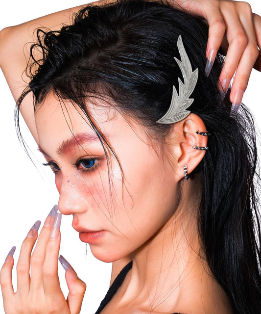 Fine Silk Copper Silver-Plated Feather A Pair Hairpin