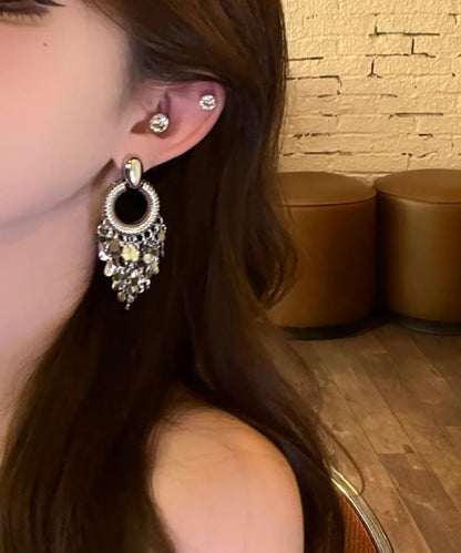 Fine Silk Metal Sequins Tassel Drop Earrings