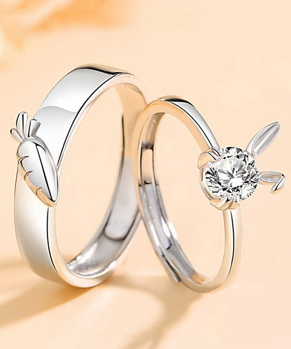 Fine Silk Sterling Silver Carrots And Rabbits Couple Rings