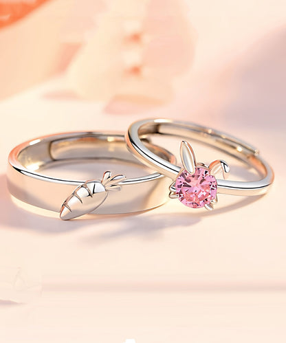 Fine Silk Sterling Silver Carrots And Rabbits Couple Rings