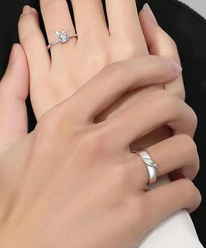 Fine Silk Sterling Silver Carrots And Rabbits Couple Rings
