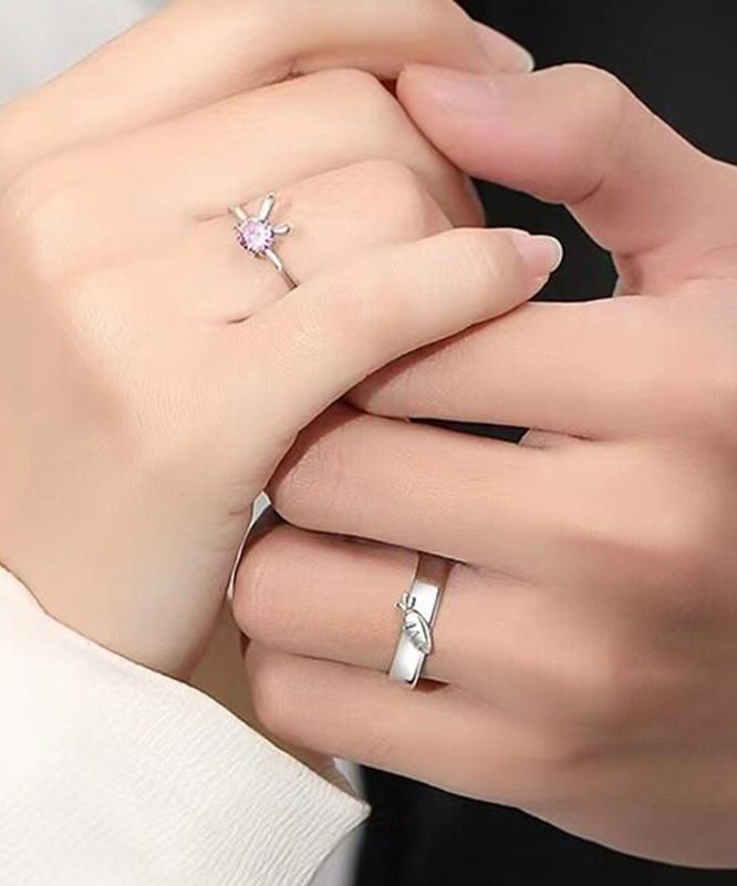 Fine Silk Sterling Silver Carrots And Rabbits Couple Rings