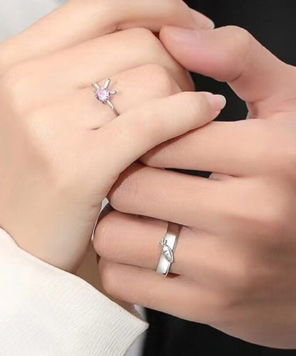 Fine Silk Sterling Silver Carrots And Rabbits Couple Rings
