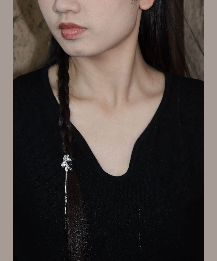 Fine Silk Sterling Silver Crabapple Blossom Tassel Hairpin