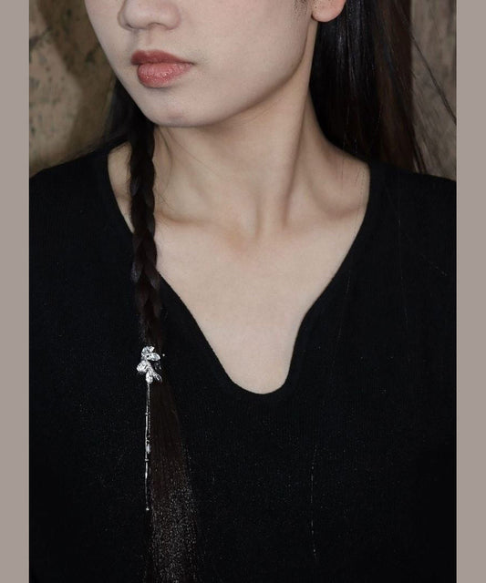 Fine Silk Sterling Silver Crabapple Blossom Tassel Hairpin