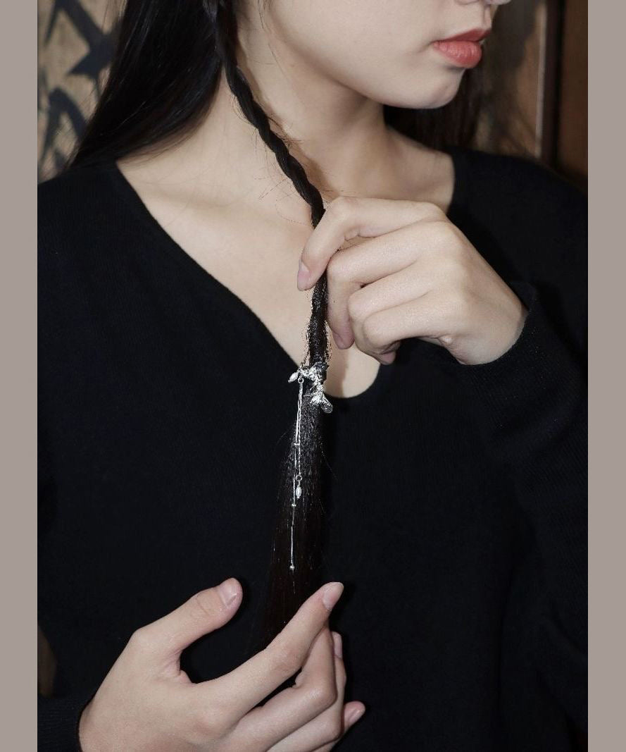 Fine Silk Sterling Silver Crabapple Blossom Tassel Hairpin