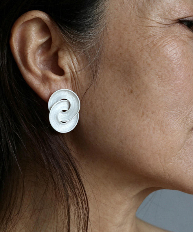 Fine Silk Sterling Silver Double-Layer Stud Earrings