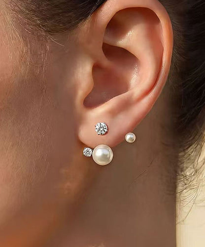 Fine Silk Sterling Silver Zircon Pearl Gypsophila Stud Earrings