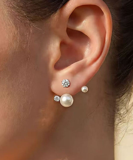Fine Silk Sterling Silver Zircon Pearl Gypsophila Stud Earrings