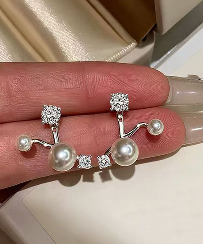 Fine Silk Sterling Silver Zircon Pearl Gypsophila Stud Earrings