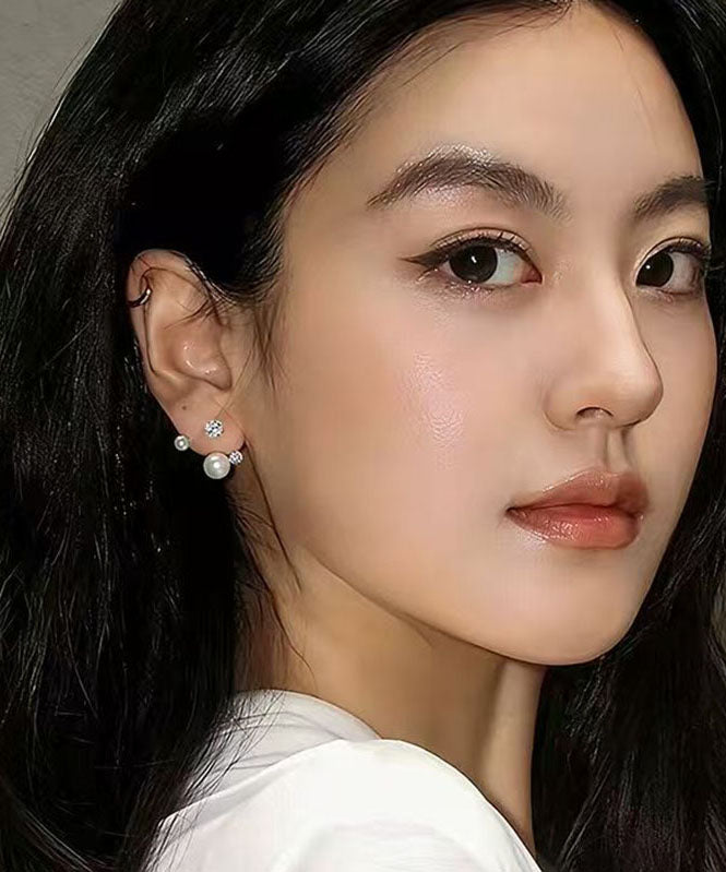 Fine Silk Sterling Silver Zircon Pearl Gypsophila Stud Earrings