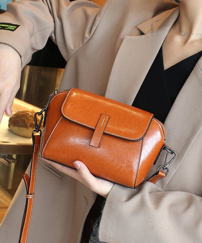 Fine Simple Coffee Calf Leather CrossBody Handbag