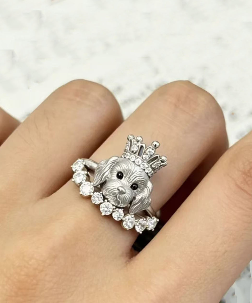 Fine Sterling Silver Overgild Zircon Little Dog Rings Two-Piece Set