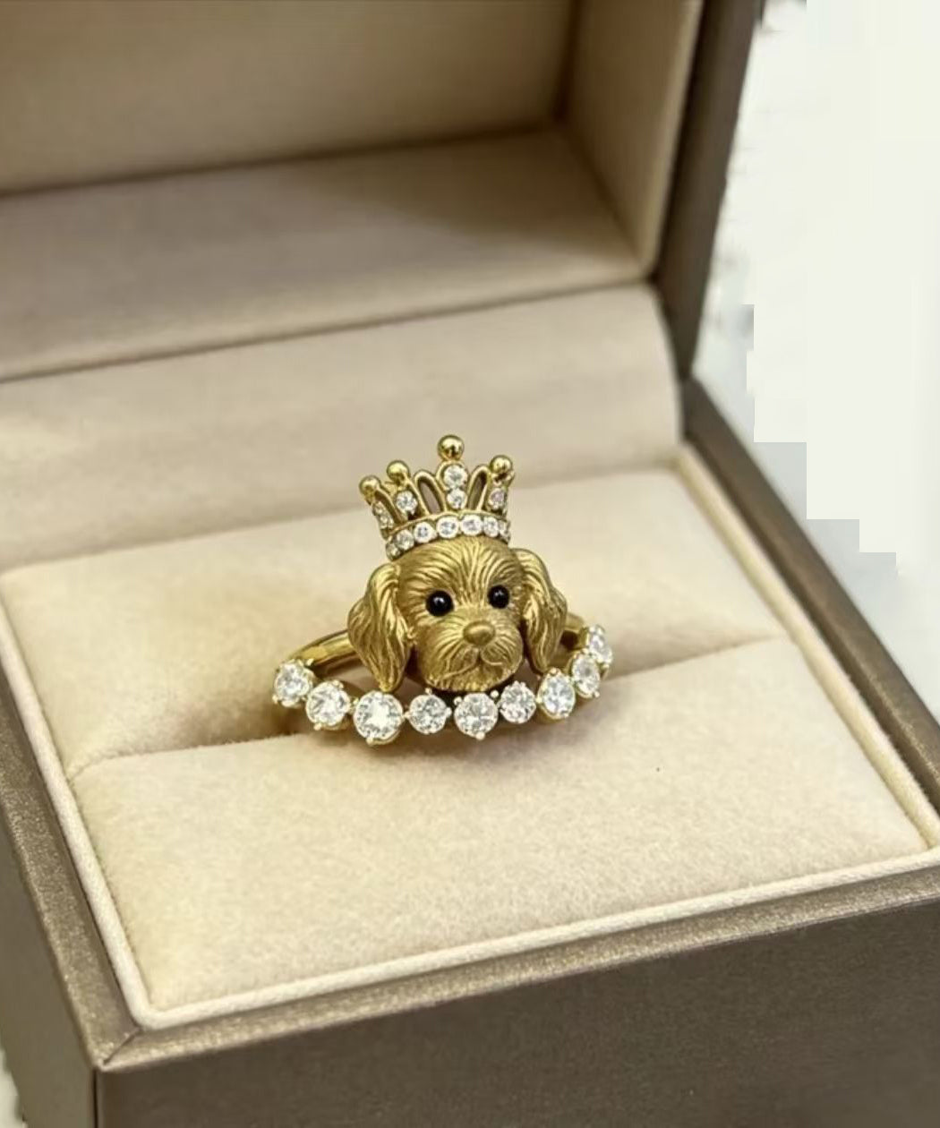 Fine Sterling Silver Overgild Zircon Little Dog Rings Two-Piece Set