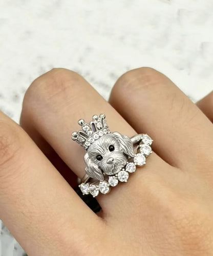 Fine Sterling Silver Overgild Zircon Little Dog Rings Two-Piece Set