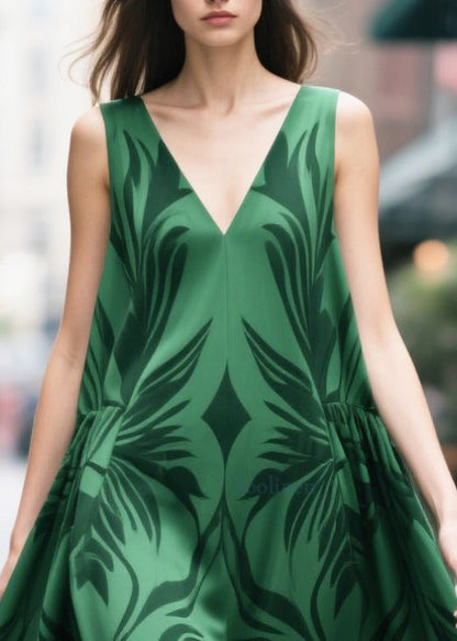 Fine Tea Green Oversized Print Chiffon Long Dresses Summer