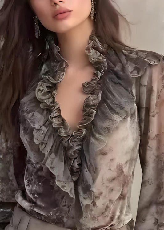 Fine Tie Dye Ruffled Patchwork Chiffon Top Spring