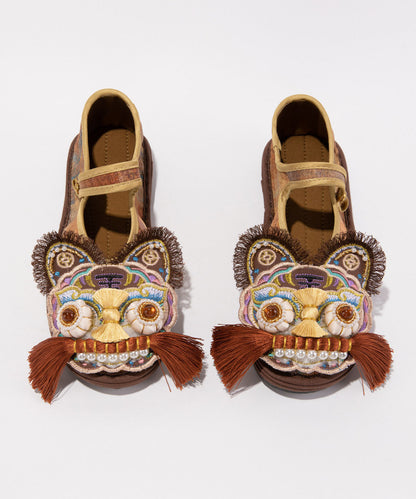 Fine Tiger Flat Shoes For Women Chinese Style Embroidered Flat Shoes