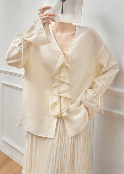 Fine V Neck Tie Lace Top And Maxi Skirts Two Pieces Set Flare Sleeve