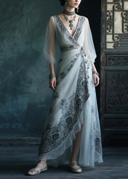 Fine White Asymmetrical Print Chiffon Ankle Dress Summer