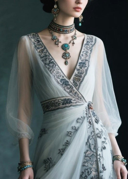 Fine White Asymmetrical Print Chiffon Ankle Dress Summer