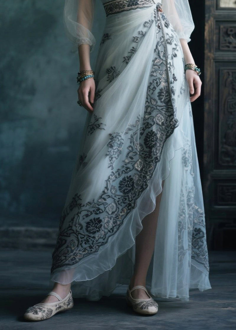 Fine White Asymmetrical Print Chiffon Ankle Dress Summer