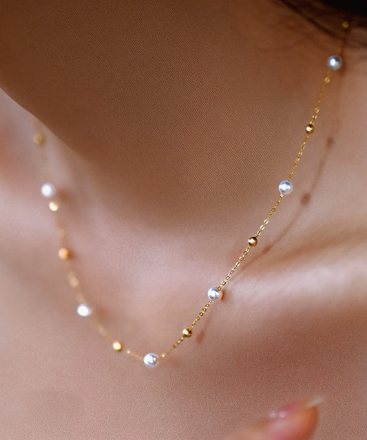 Fine White Circle Gypsophila Pearl14K Gold Choker