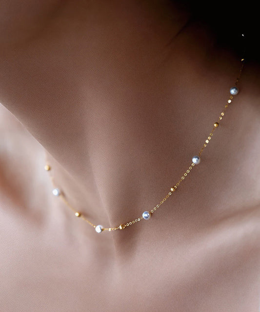 Fine White Circle Gypsophila Pearl14K Gold Choker