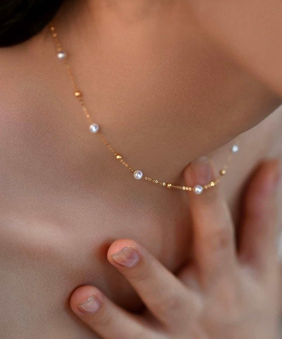 Fine White Circle Gypsophila Pearl14K Gold Choker