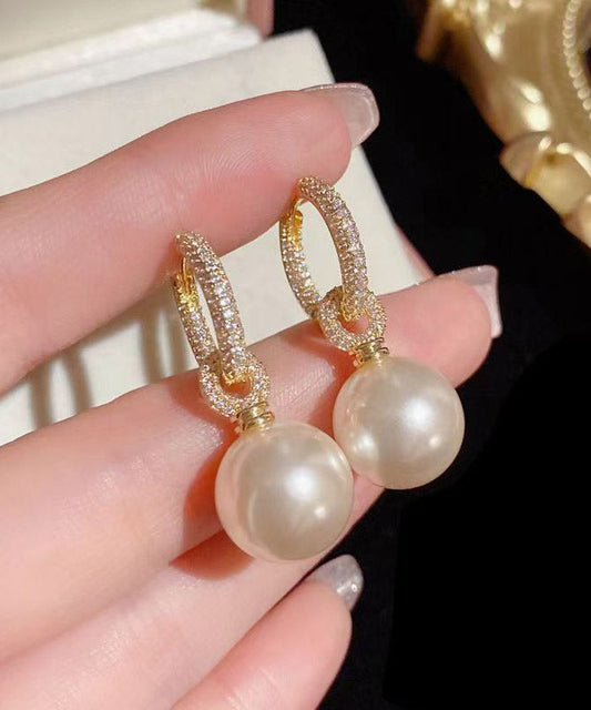 Fine White Copper Overgild Zircon Pearl Drop Earrings