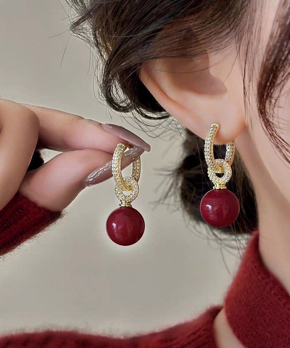 Fine White Copper Overgild Zircon Pearl Drop Earrings