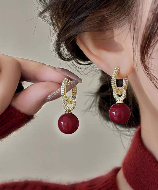 Fine White Copper Overgild Zircon Pearl Drop Earrings