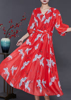 Fine White Crane Exra Large Hem Chiffon Long Dress Half Sleeve