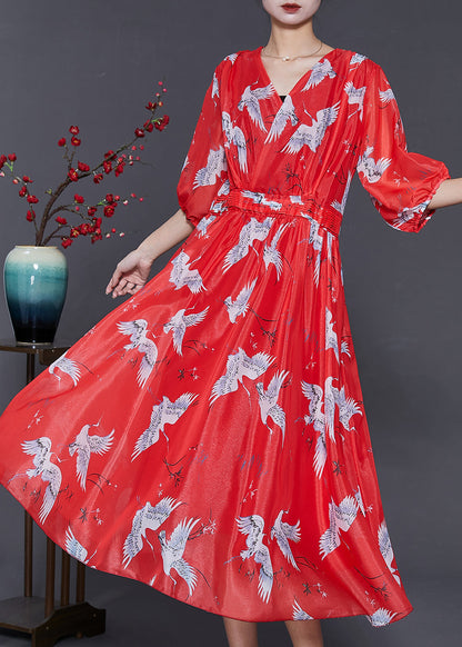 Fine White Crane Exra Large Hem Chiffon Long Dress Half Sleeve