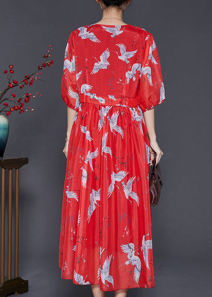 Fine White Crane Exra Large Hem Chiffon Long Dress Half Sleeve