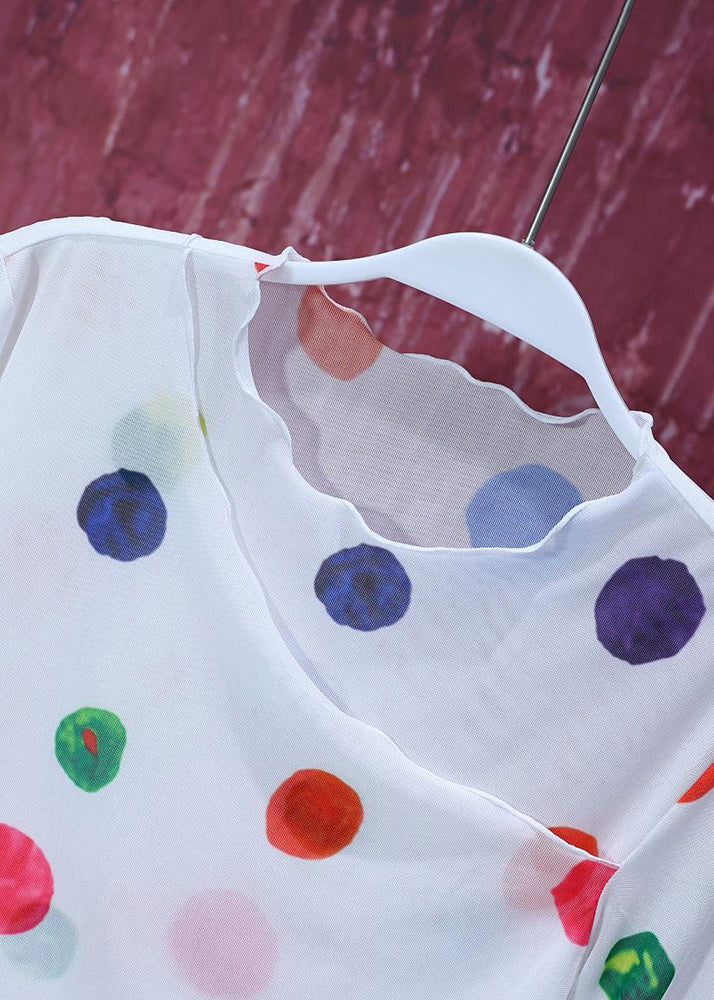 Fine White Dot Asymmetrical Chiffon Shirt Top Summer