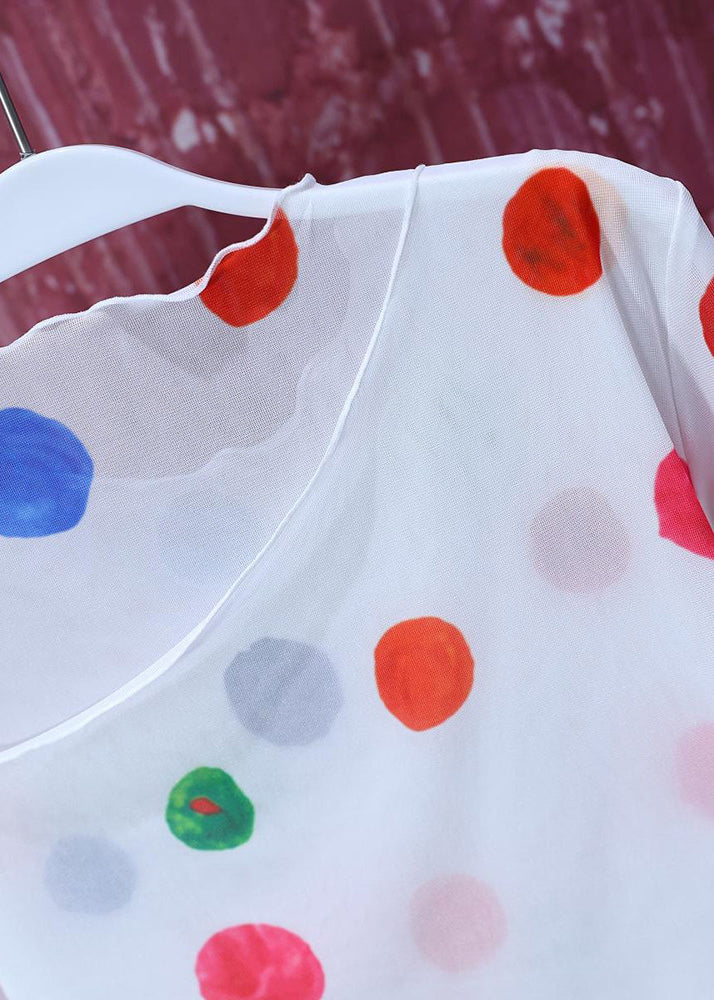 Fine White Dot Asymmetrical Chiffon Shirt Top Summer