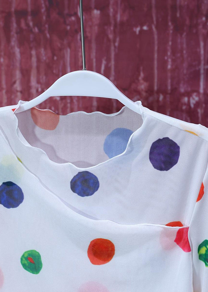 Fine White Dot Asymmetrical Chiffon Shirt Top Summer