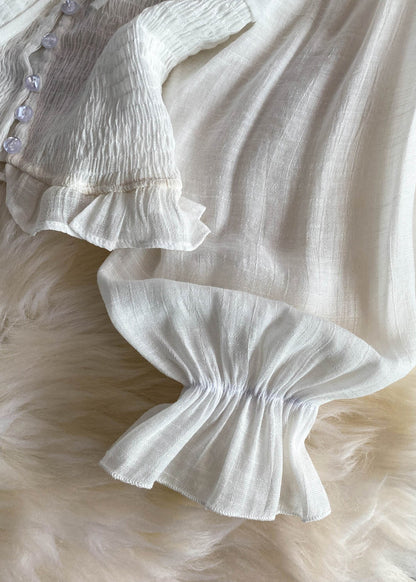 Fine White Elastic Waist Patchwork Cotton Shirt Summer