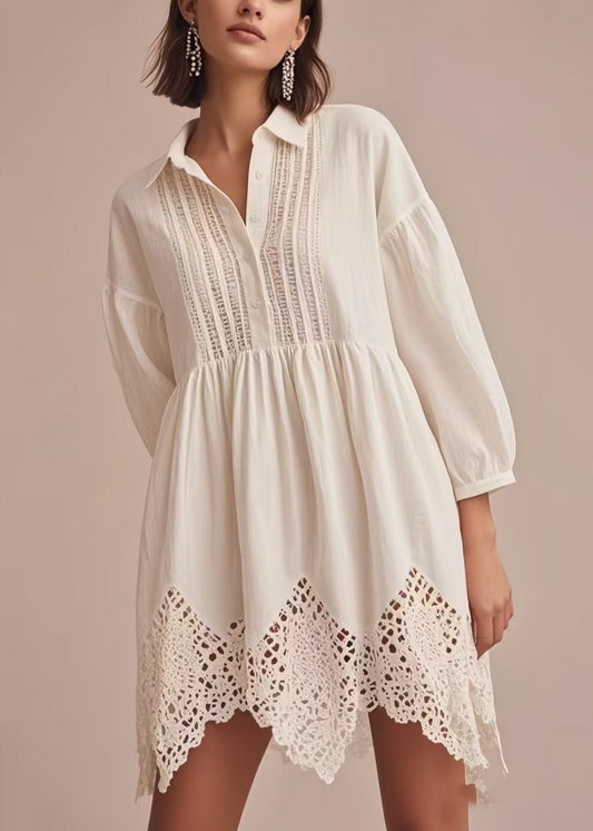 Fine White Hollow Out Patchwork Lace Day Dress Bracelet Sleeve