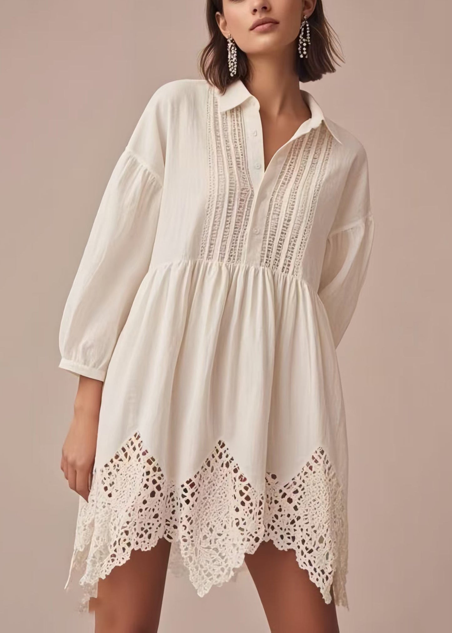 Fine White Hollow Out Patchwork Lace Day Dress Bracelet Sleeve