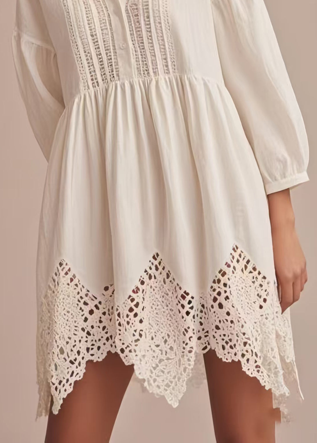Fine White Hollow Out Patchwork Lace Day Dress Bracelet Sleeve