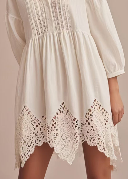 Fine White Hollow Out Patchwork Lace Day Dress Bracelet Sleeve